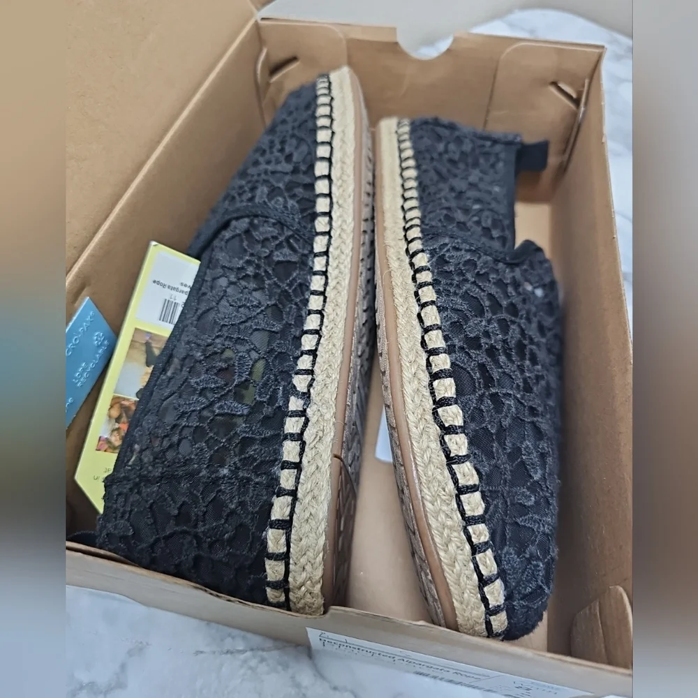 Toms  Black Shoes Lace Fabric Espadrilles Flats slip ons 398 Womens US size 8 - Picture 5 of 5